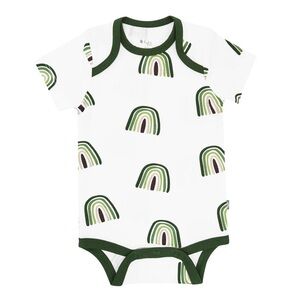 Kyte Baby short sleeve bodysuit in Hunter Rainbow, 0-3 months size